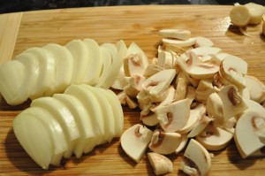Mushrooms and onions cut up